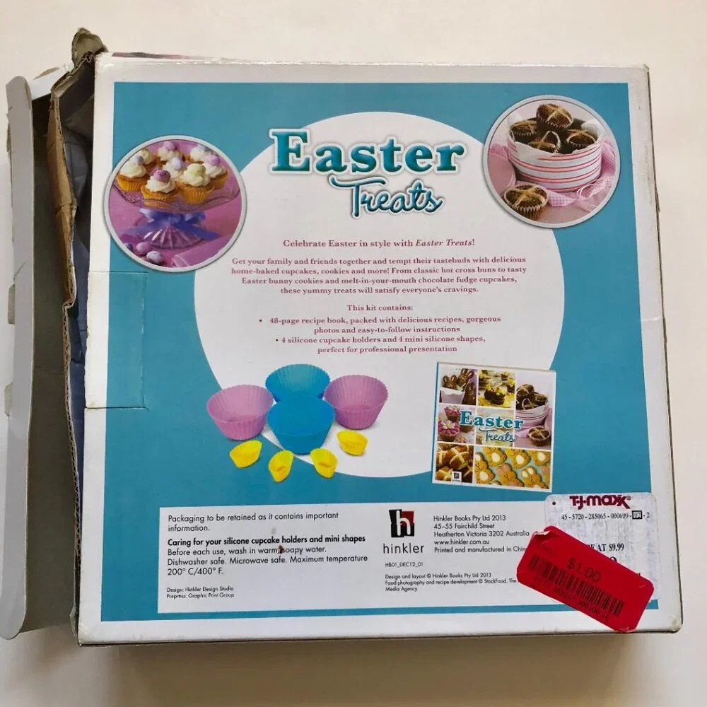FREE Easter treats baking set, 4 silicone cupcake liners, 48 pg recipe book, NWT